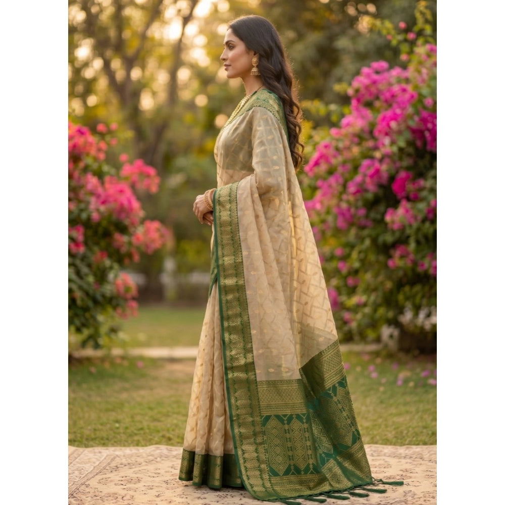Generic Women's Cotton Printed Saree With Unstitched Blouse 5.5Mtr (Multicolor)