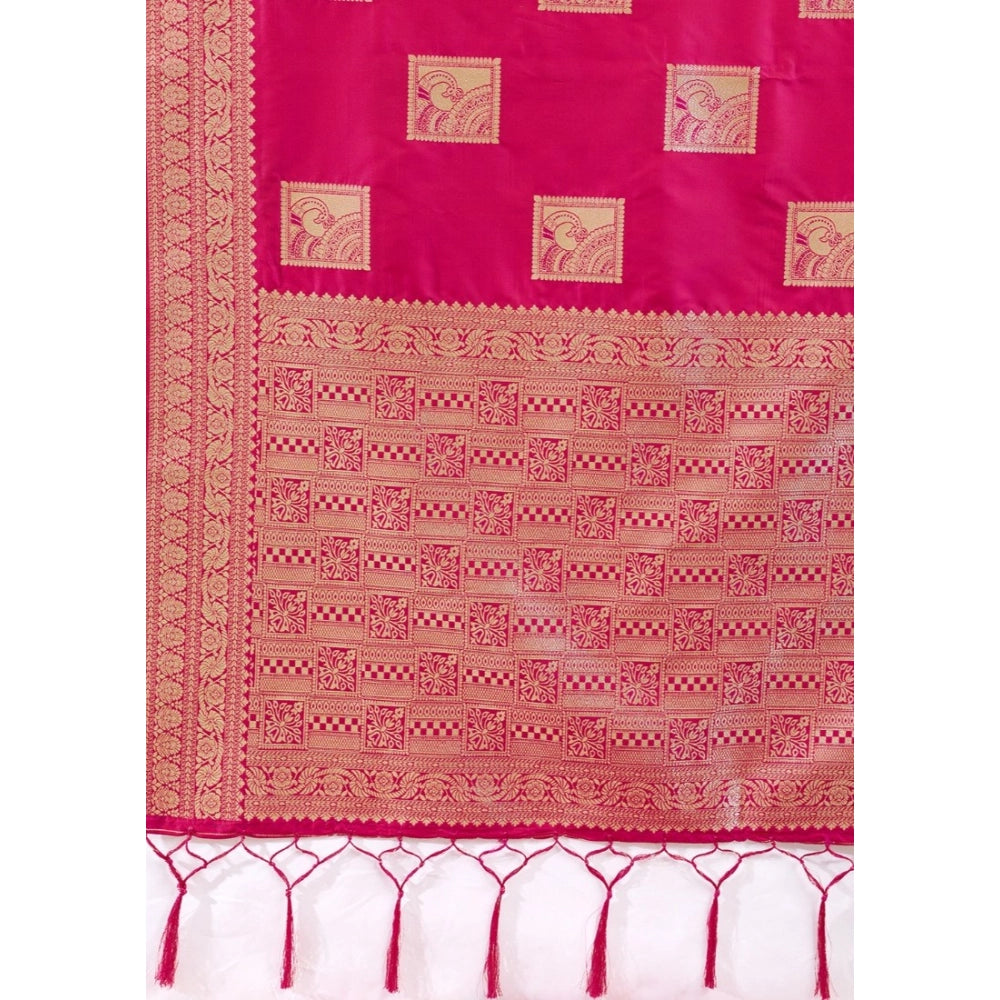 Generic Women's Silk Blend Printed Saree With Unstitched Blouse 5.5Mtr (Magenta)