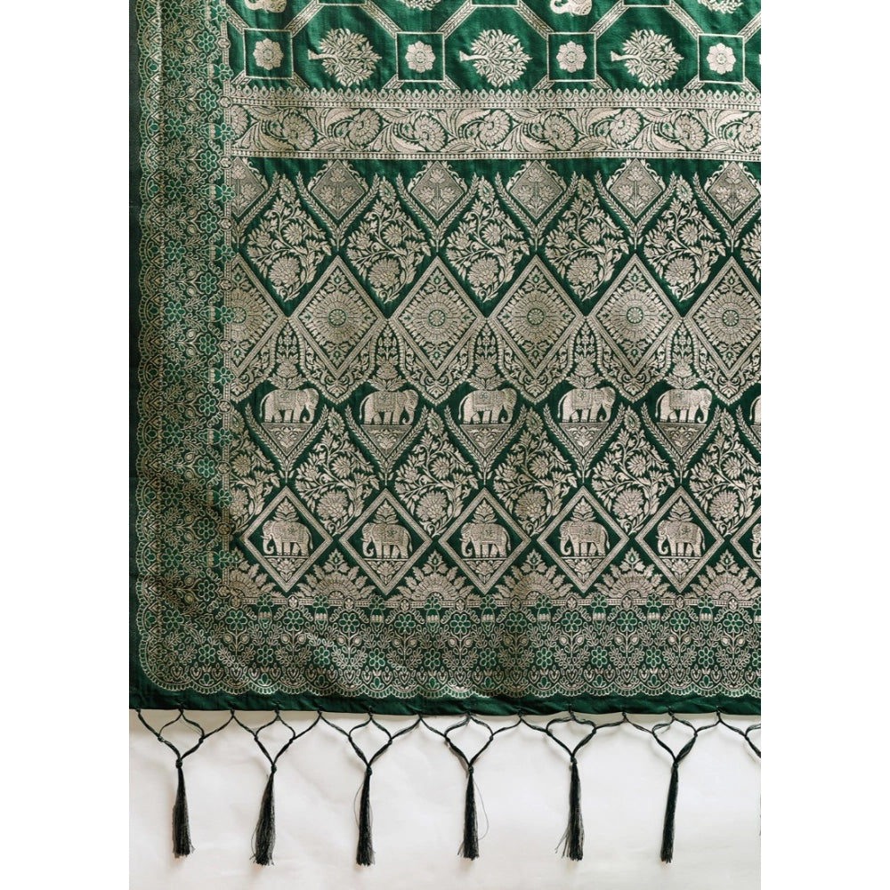 Generic Women's Silk Blend Printed Saree With Unstitched Blouse 5.5Mtr (Bottel Green)