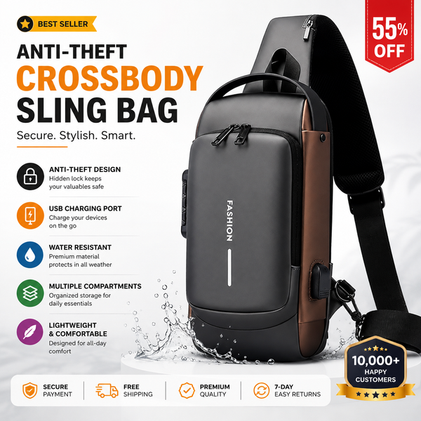 Crossbody Sling Bag for Men Women, Anti-Theft Fashion Chest Bag with Usb Charging Port, Messenger Bags, Waterproof Casual Shoulder Bag