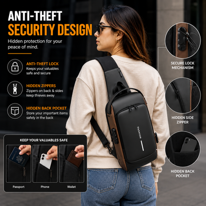 Crossbody Sling Bag for Men Women, Anti-Theft Fashion Chest Bag with Usb Charging Port, Messenger Bags, Waterproof Casual Shoulder Bag