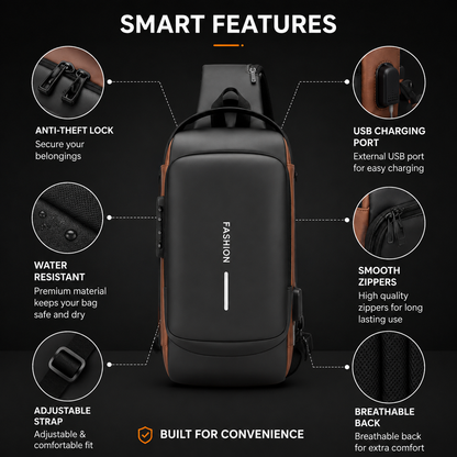 Crossbody Sling Bag for Men Women, Anti-Theft Fashion Chest Bag with Usb Charging Port, Messenger Bags, Waterproof Casual Shoulder Bag