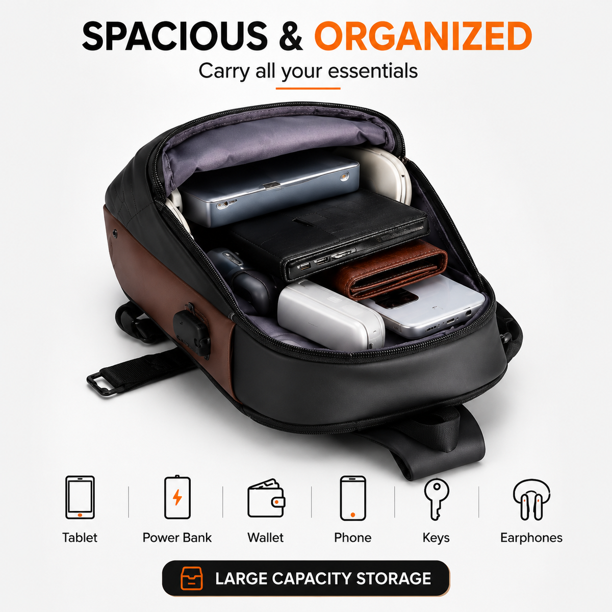 Crossbody Sling Bag for Men Women, Anti-Theft Fashion Chest Bag with Usb Charging Port, Messenger Bags, Waterproof Casual Shoulder Bag