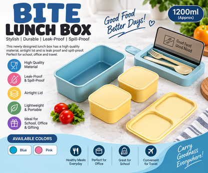 1200ml 3-Compartment Leak-Proof Lunch Box with Spoons