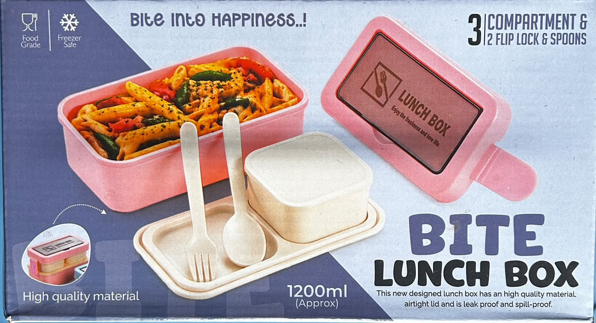 1200ml 3-Compartment Leak-Proof Lunch Box with Spoons