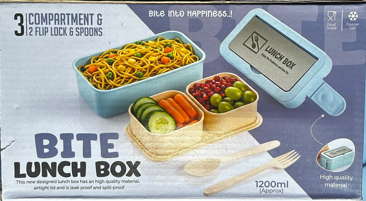 1200ml 3-Compartment Leak-Proof Lunch Box with Spoons