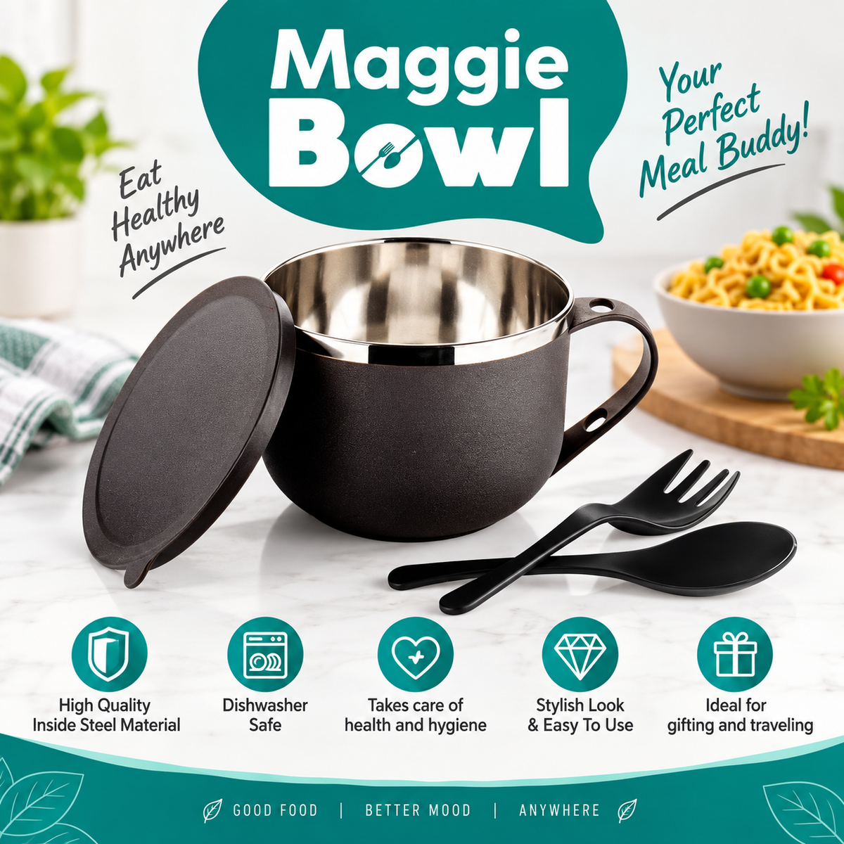 Maggie Bowl with Lid, Spoon & Fork