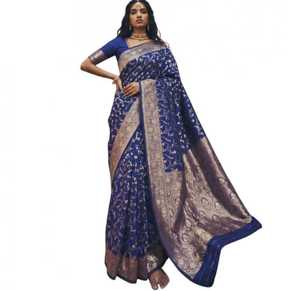 Generic Women's Art Silk Printed Saree With Unstitched Blouse 5.5Mtr (Navy Blue)