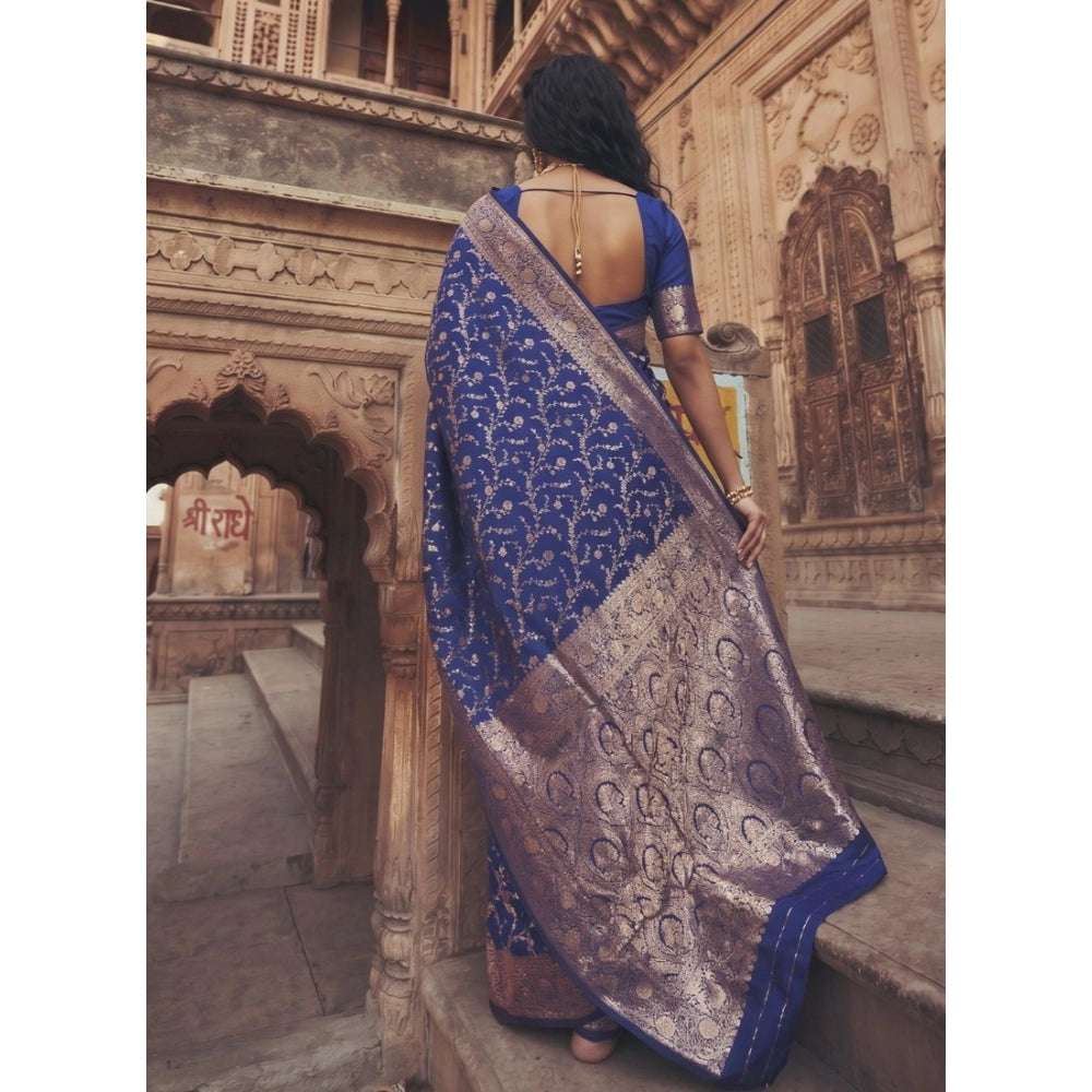Generic Women's Art Silk Printed Saree With Unstitched Blouse 5.5Mtr (Navy Blue)