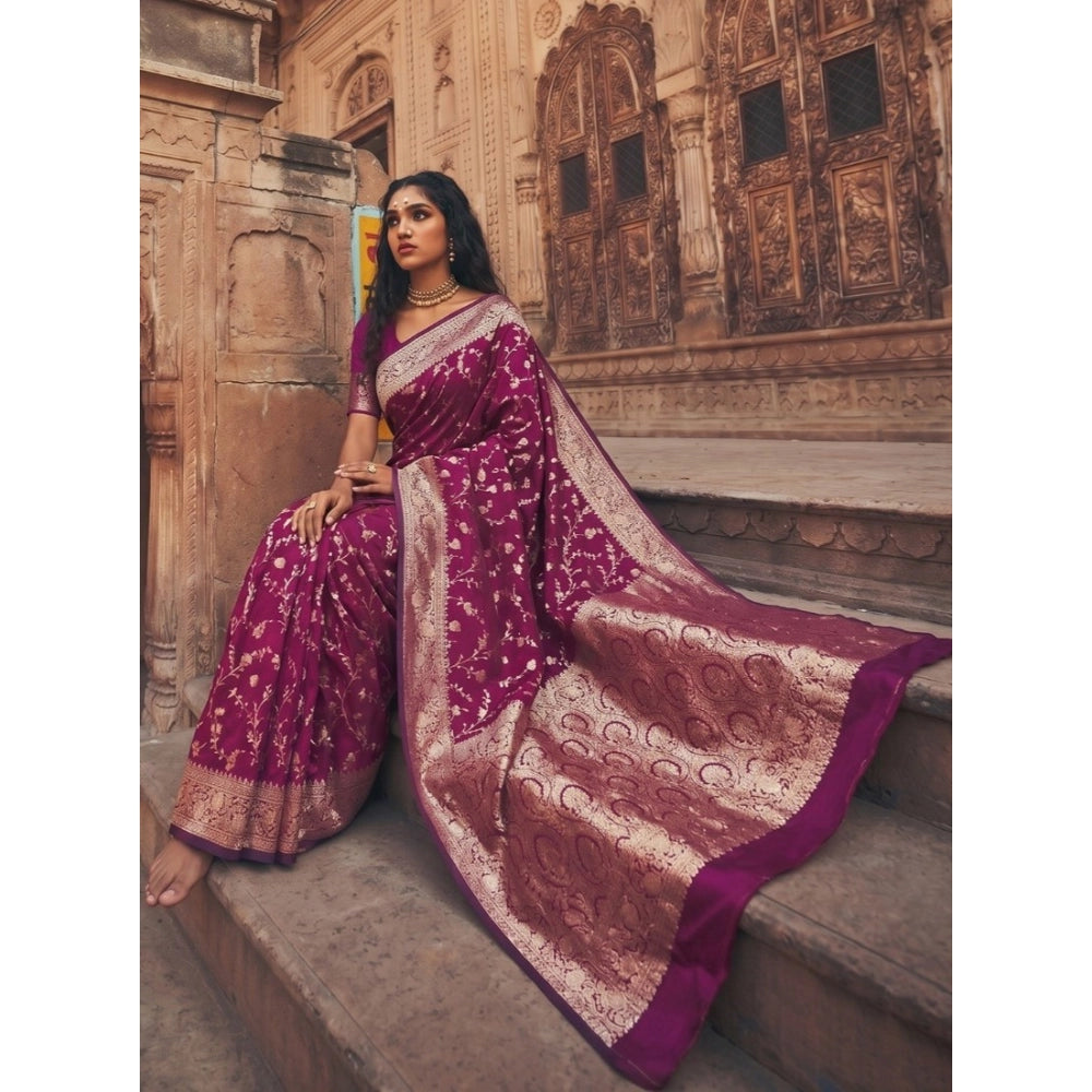 Generic Women's Art Silk Printed Saree With Unstitched Blouse 5.5Mtr (Wine)