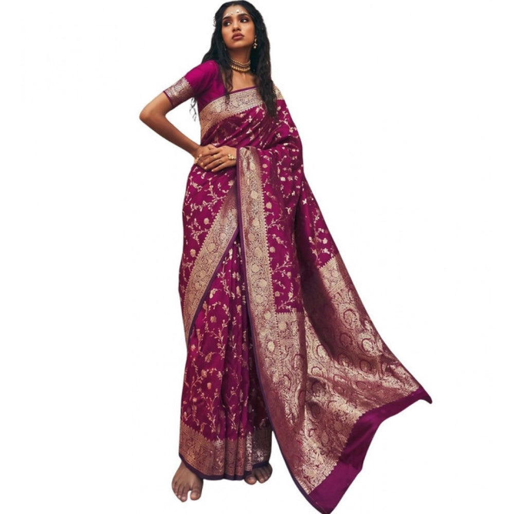 Generic Women's Art Silk Printed Saree With Unstitched Blouse 5.5Mtr (Wine)