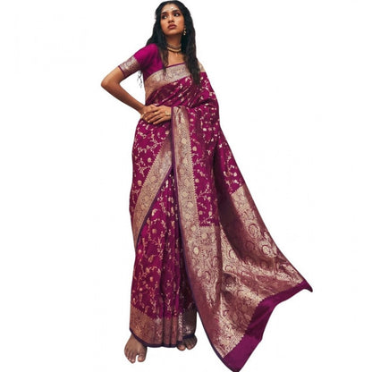 Generic Women's Art Silk Printed Saree With Unstitched Blouse 5.5Mtr (Wine)