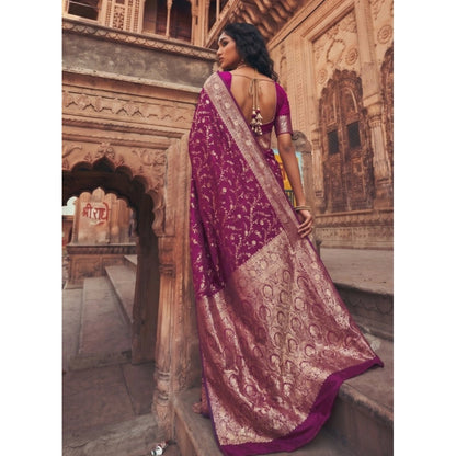 Generic Women's Art Silk Printed Saree With Unstitched Blouse 5.5Mtr (Wine)