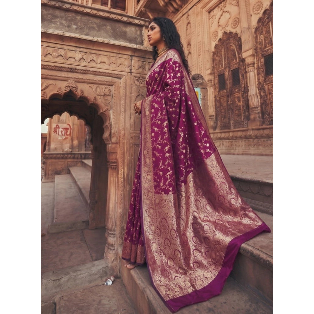 Generic Women's Art Silk Printed Saree With Unstitched Blouse 5.5Mtr (Wine)