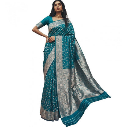 Generic Women's Art Silk Printed Saree With Unstitched Blouse 5.5Mtr (Teal)