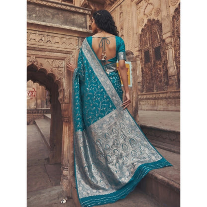 Generic Women's Art Silk Printed Saree With Unstitched Blouse 5.5Mtr (Teal)