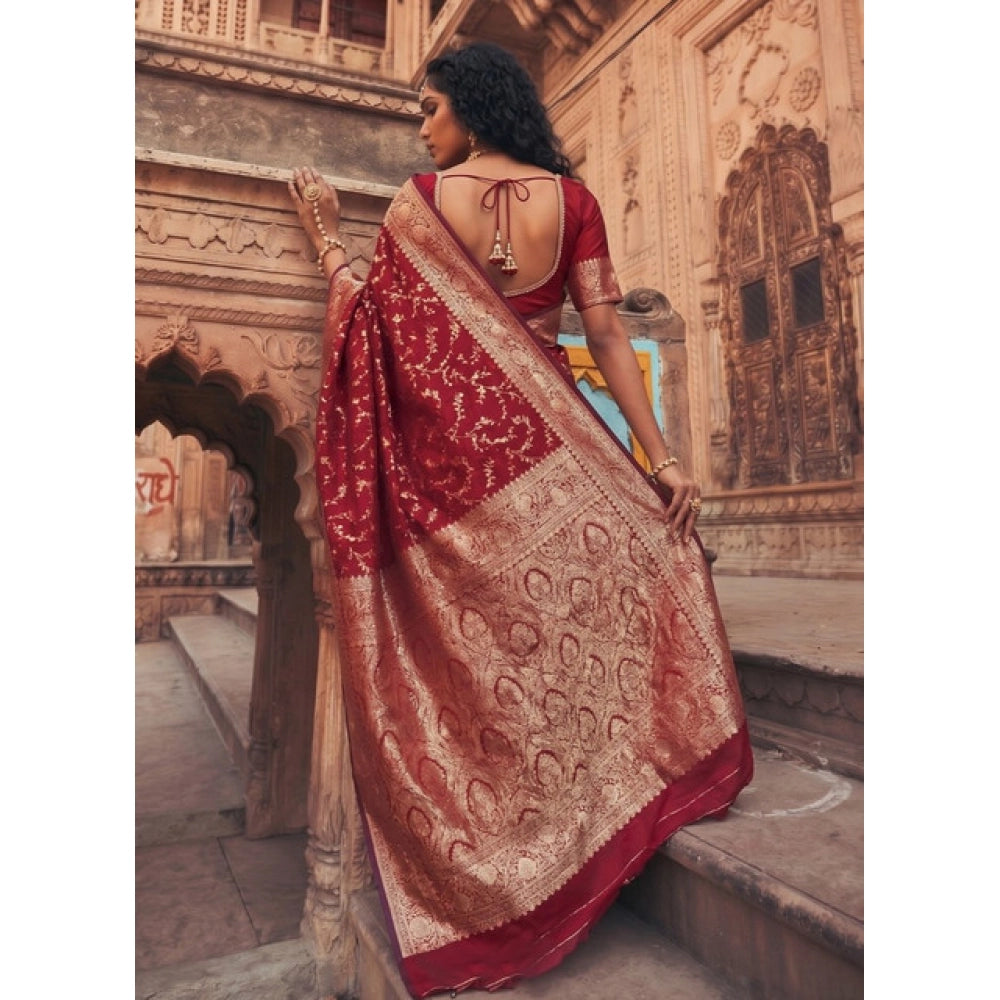 Generic Women's Art Silk Printed Saree With Unstitched Blouse 5.5Mtr (Red)