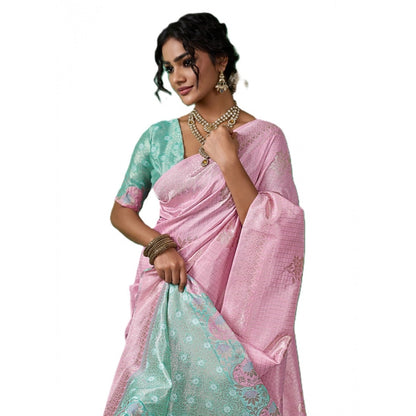 Generic Women's Linen Cotton Printed Saree With Unstitched Blouse 5.5Mtr (Pastel Pink)
