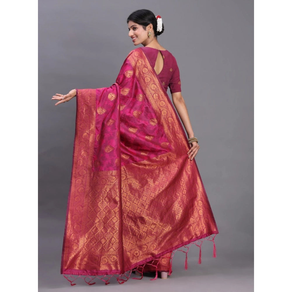 Generic Women's Silk Printed Saree With Unstitched Blouse 5.5Mtr (Magenta)