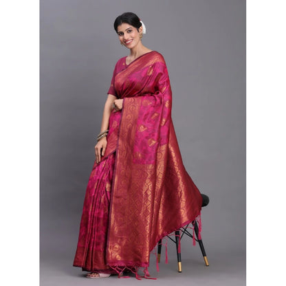 Generic Women's Silk Printed Saree With Unstitched Blouse 5.5Mtr (Magenta)