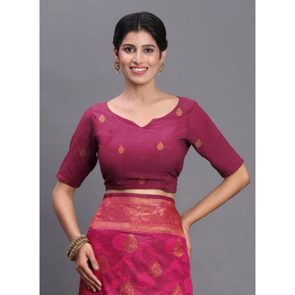 Generic Women's Silk Printed Saree With Unstitched Blouse 5.5Mtr (Magenta)