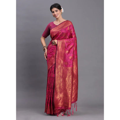 Generic Women's Silk Printed Saree With Unstitched Blouse 5.5Mtr (Magenta)