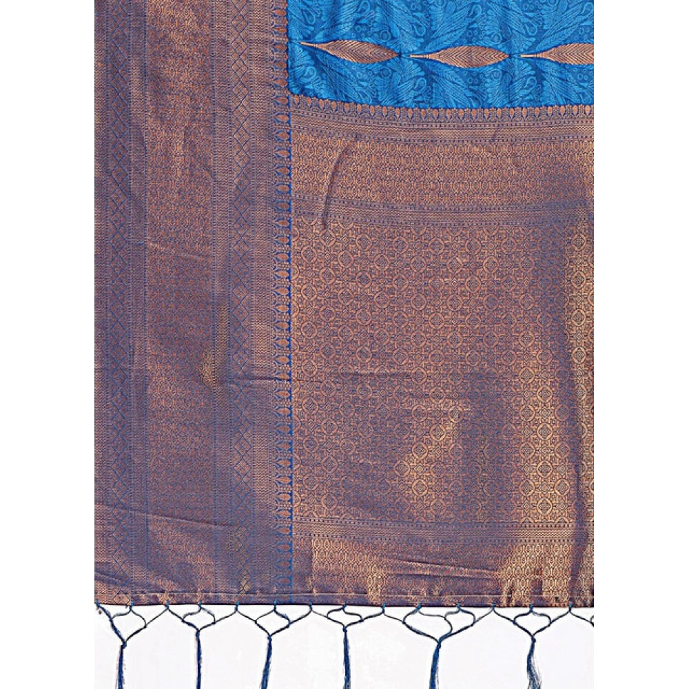 Generic Women's Banarasi Silk Printed Saree With Unstitched Blouse 5.5Mtr (Royal Blue)