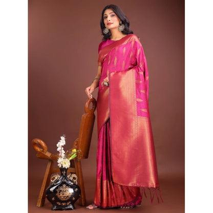 Generic Women's Banarasi Silk Printed Saree With Unstitched Blouse 5.5Mtr (Magenta)
