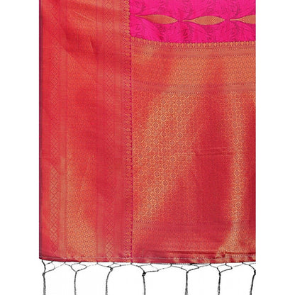 Generic Women's Banarasi Silk Printed Saree With Unstitched Blouse 5.5Mtr (Magenta)