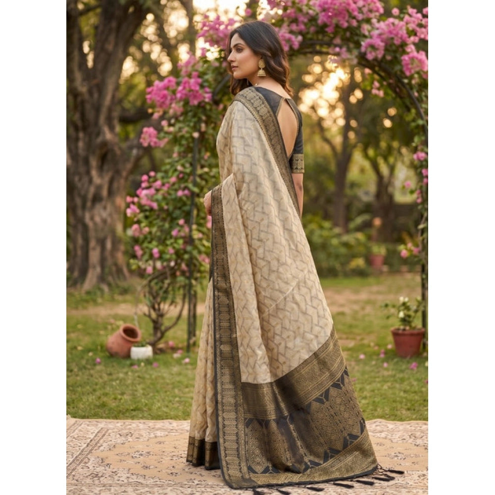 Generic Women's Cotton Printed Saree With Unstitched Blouse 5.5Mtr (Multicolor)