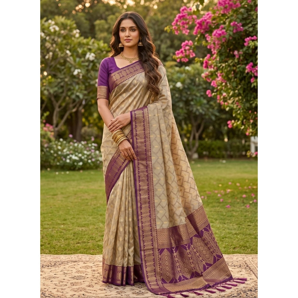 Generic Women's Cotton Printed Saree With Unstitched Blouse 5.5Mtr (Multicolor)