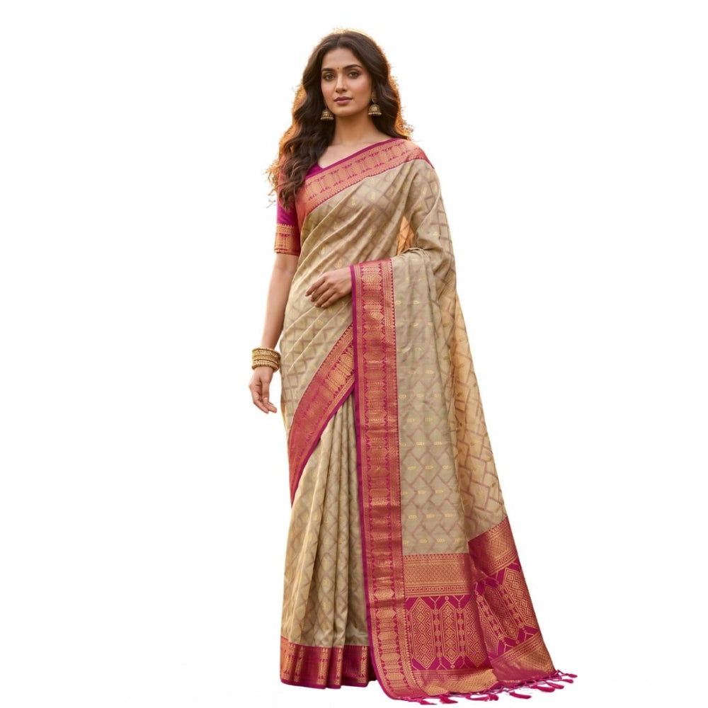 Generic Women's Cotton Printed Saree With Unstitched Blouse 5.5Mtr (Multicolor)
