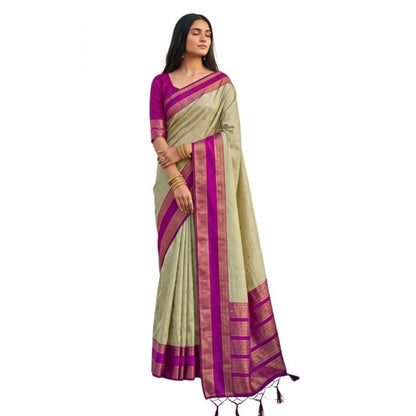 Generic Women's Silk Blend Printed Saree With Unstitched Blouse 5.5Mtr (Light Green-Pink)
