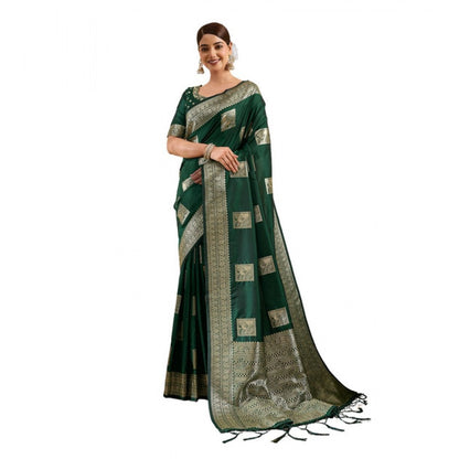 Generic Women's Silk Blend Printed Saree With Unstitched Blouse 5.5Mtr (Dark Green)