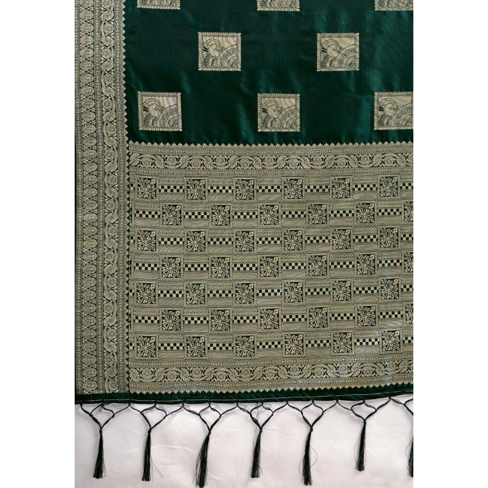 Generic Women's Silk Blend Printed Saree With Unstitched Blouse 5.5Mtr (Dark Green)
