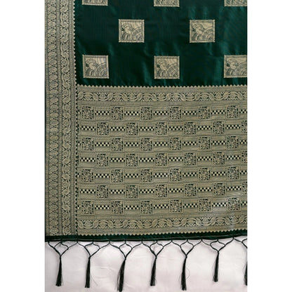 Generic Women's Silk Blend Printed Saree With Unstitched Blouse 5.5Mtr (Dark Green)