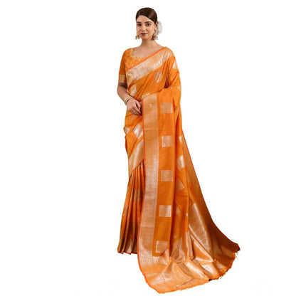 Generic Women's Silk Blend Printed Saree With Unstitched Blouse 5.5Mtr (Orange)