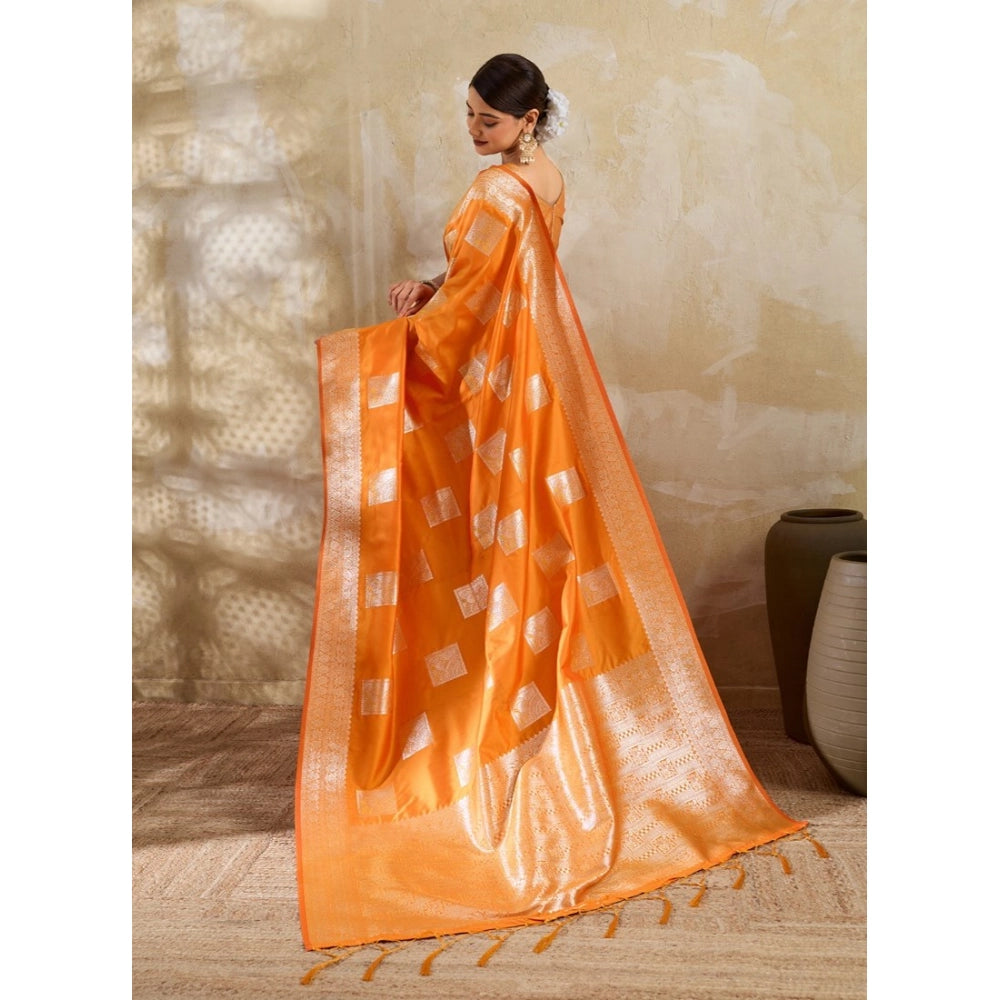 Generic Women's Silk Blend Printed Saree With Unstitched Blouse 5.5Mtr (Orange)