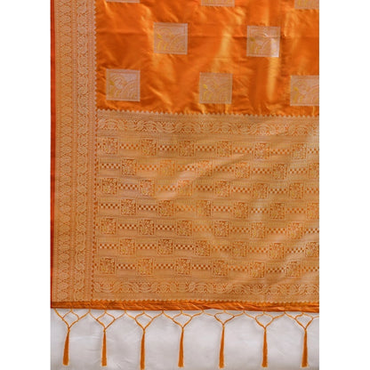Generic Women's Silk Blend Printed Saree With Unstitched Blouse 5.5Mtr (Orange)