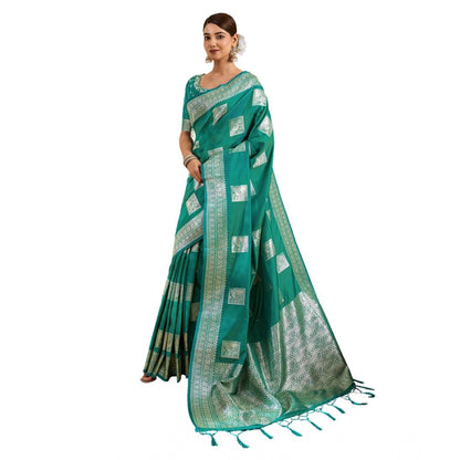 Generic Women's Silk Blend Printed Saree With Unstitched Blouse 5.5Mtr (Sea Green)