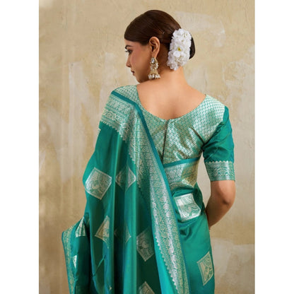 Generic Women's Silk Blend Printed Saree With Unstitched Blouse 5.5Mtr (Sea Green)