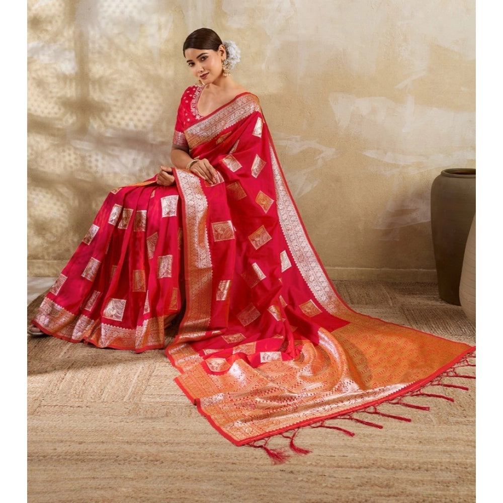 Generic Women's Silk Blend Printed Saree With Unstitched Blouse 5.5Mtr (Red)