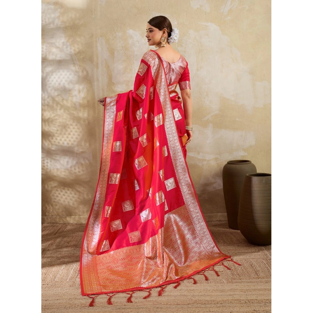 Generic Women's Silk Blend Printed Saree With Unstitched Blouse 5.5Mtr (Red)