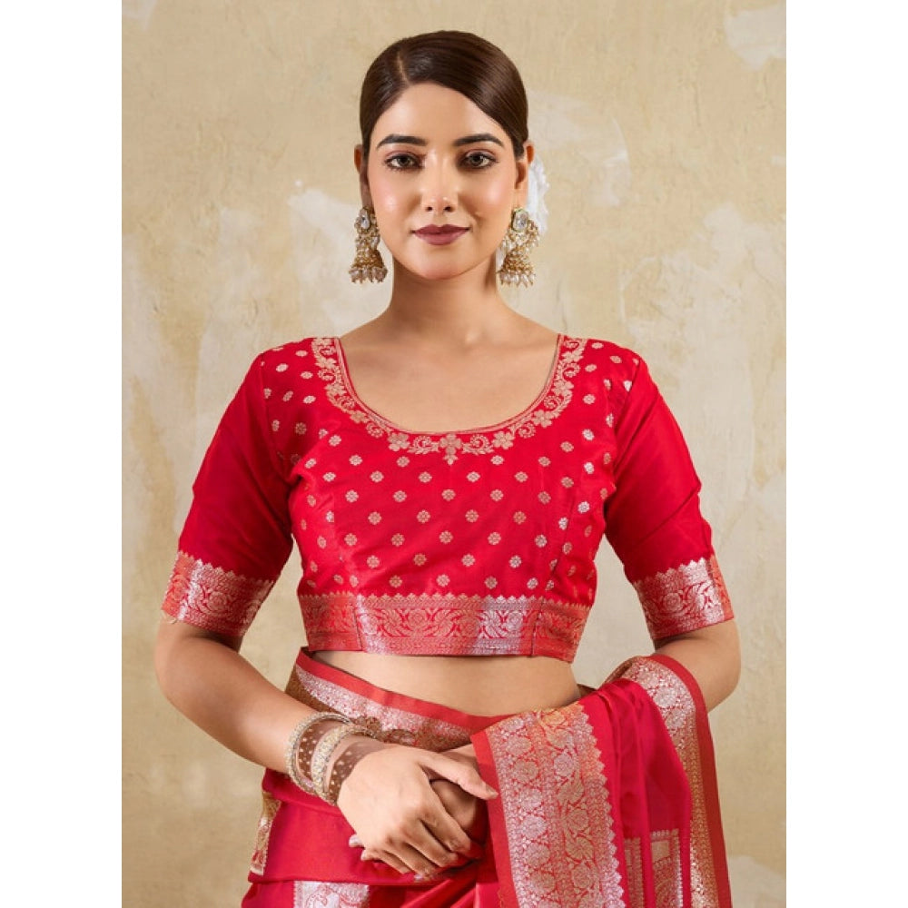 Generic Women's Silk Blend Printed Saree With Unstitched Blouse 5.5Mtr (Red)