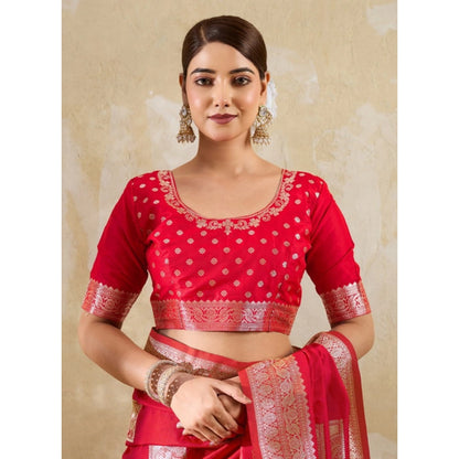 Generic Women's Silk Blend Printed Saree With Unstitched Blouse 5.5Mtr (Red)