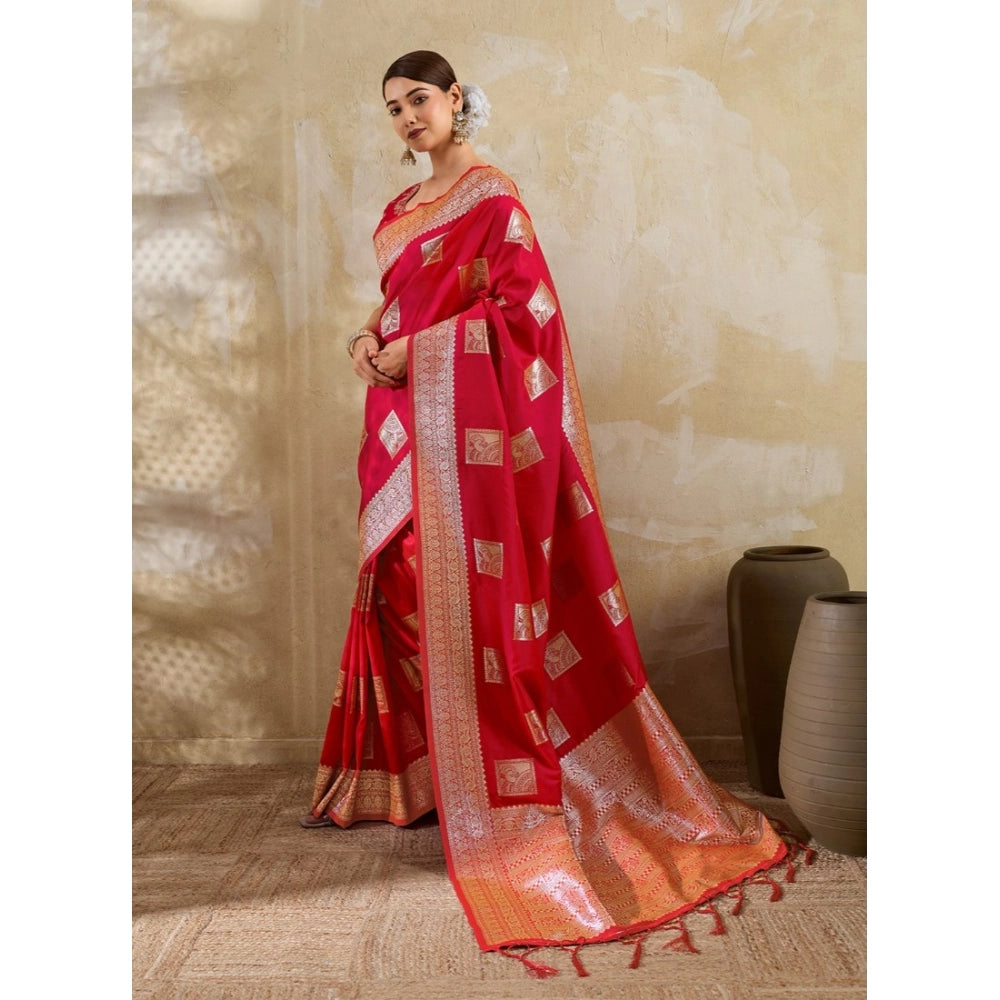 Generic Women's Silk Blend Printed Saree With Unstitched Blouse 5.5Mtr (Red)