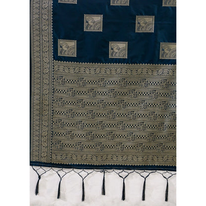 Generic Women's Silk Blend Printed Saree With Unstitched Blouse 5.5Mtr (Teal Blue)