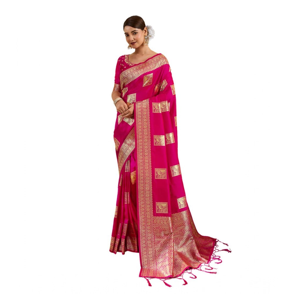 Generic Women's Silk Blend Printed Saree With Unstitched Blouse 5.5Mtr (Magenta)