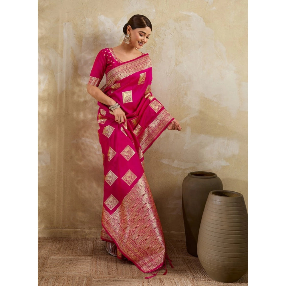 Generic Women's Silk Blend Printed Saree With Unstitched Blouse 5.5Mtr (Magenta)