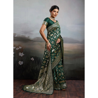 Generic Women's Silk Blend Printed Saree With Unstitched Blouse 5.5Mtr (Bottel Green)